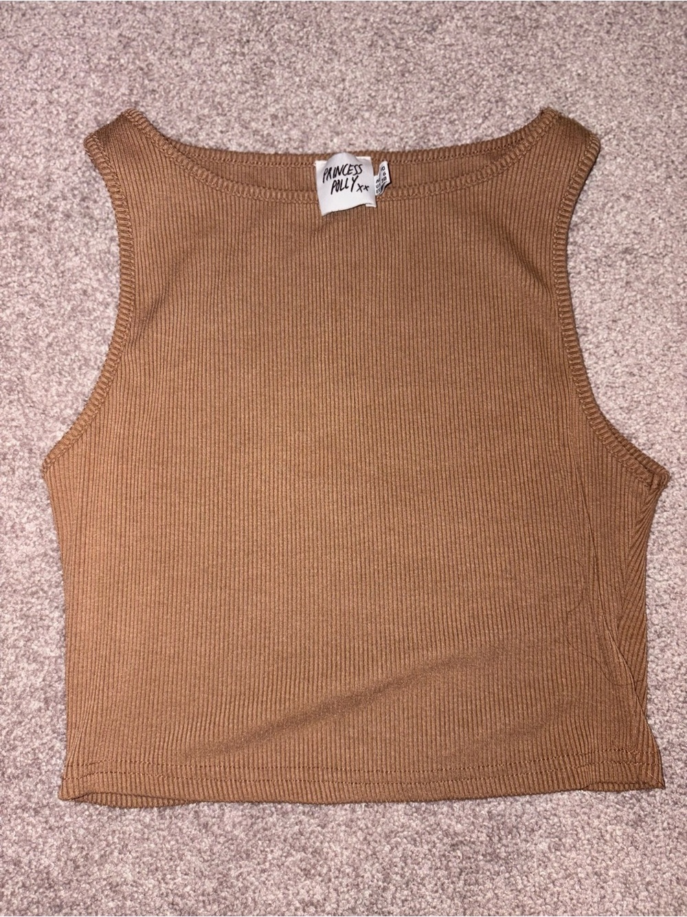 Princess Polly Ribbed Crop Tank Top in Brown